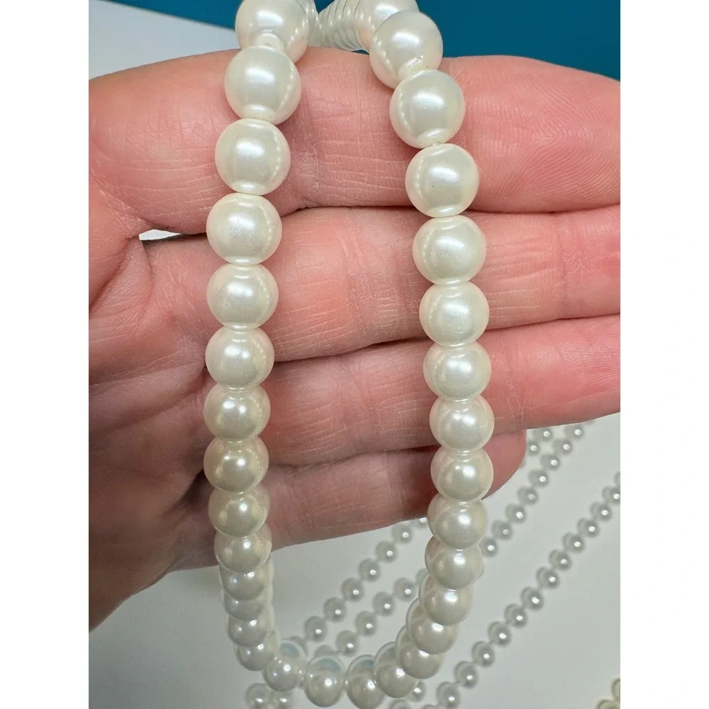Vtg Style Faux Pearl Necklace Lot 5 Pieces White Cream Multi Strand Layered - Picture 8 of 16